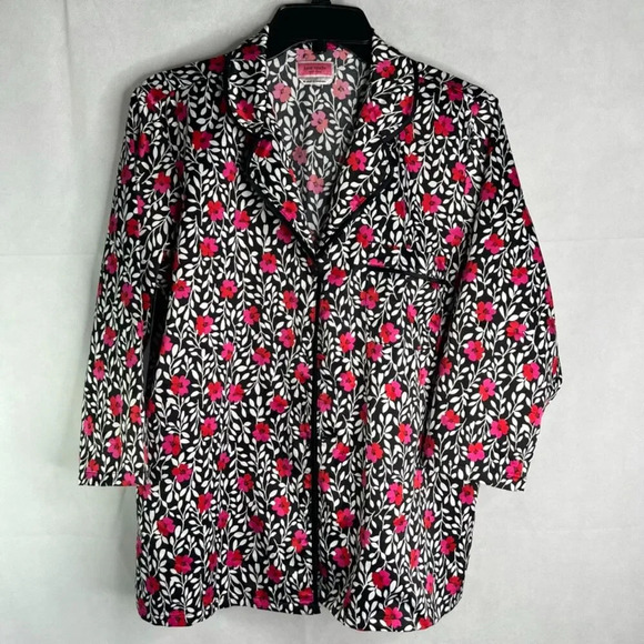 Kate Spade NY Black Red Poppy Floral Button Front Sleep Pajama Top Size Medium - Picture 9 of 9